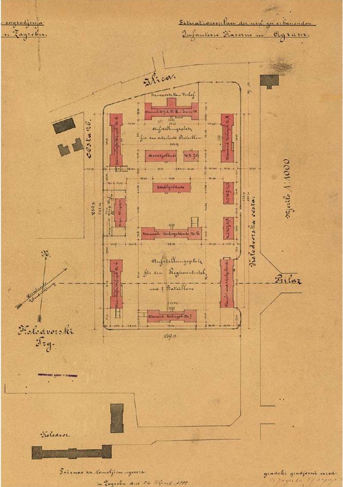 Pješačke vojarne kraljevića Rudolfa. Položajni nacrt 13 zgrada